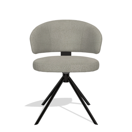 Sedia da pranzo Zenith 6604 in tessuto Rhythm 84 (grigio), base girevole in nero, vista frontale