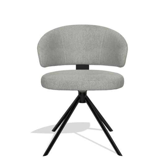 Sedia da pranzo Zenith 6604 in tessuto San Remo 901 (grigio), base girevole in nero, vista frontale