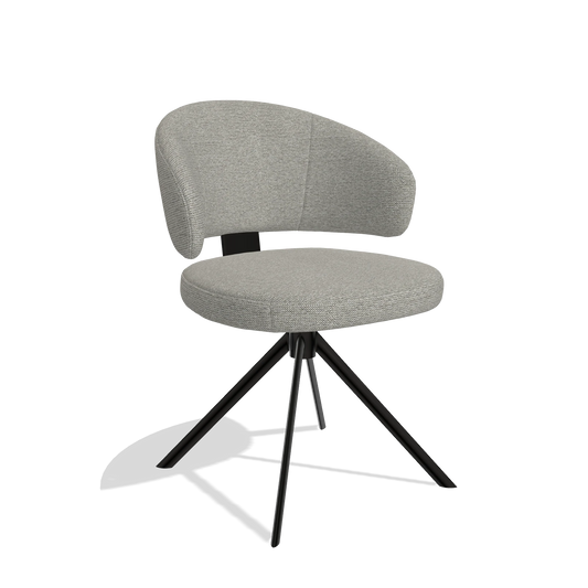 Sedia da pranzo Zenith 6604 in tessuto Sneak 01 (grigio), base girevole in nero, vista angolata