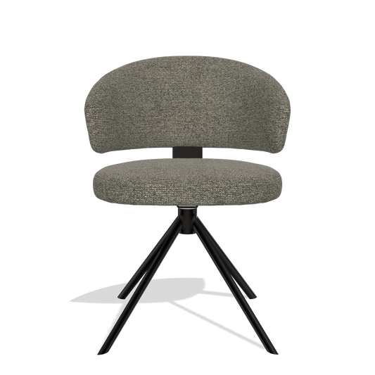 Sedia da pranzo Zenith 6604 in tessuto Sneak 10 (grigio scuro), base girevole in nero, vista frontale