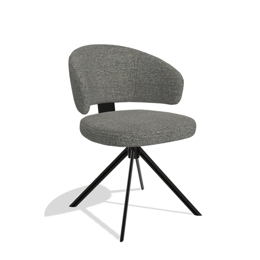 Sedia da pranzo Zenith 6604 in tessuto Sneak 12 (grigio scuro), base girevole in nero, vista angolata