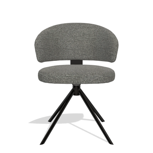 Sedia da pranzo Zenith 6604 in tessuto Sneak 12 (grigio scuro), base girevole in nero, vista frontale