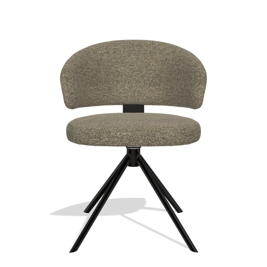 Sedia da pranzo Zenith 6604 in tessuto Sneak 124 (oliva), base girevole in nero, vista frontale