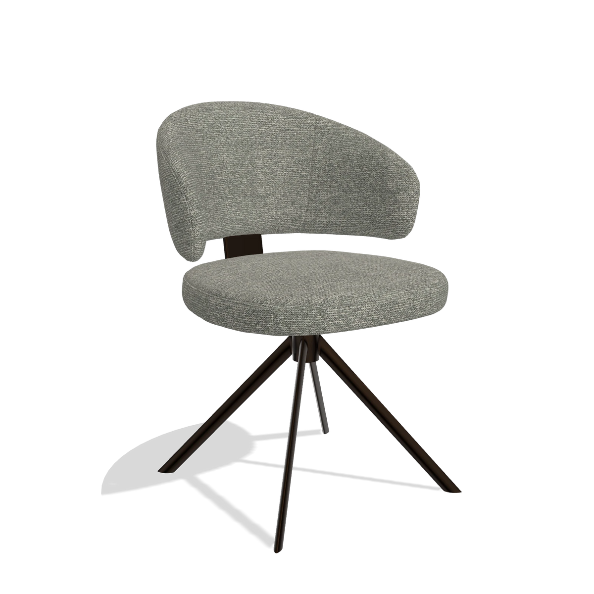 Dining Chair Zenith 6604 in Sneak 149 fabric (taupe), espresso swivel base, angled view
