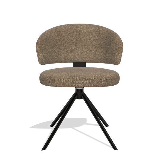 Sedia da pranzo Zenith 6604 in tessuto Sneak 16 (oliva), base girevole in nero, vista frontale