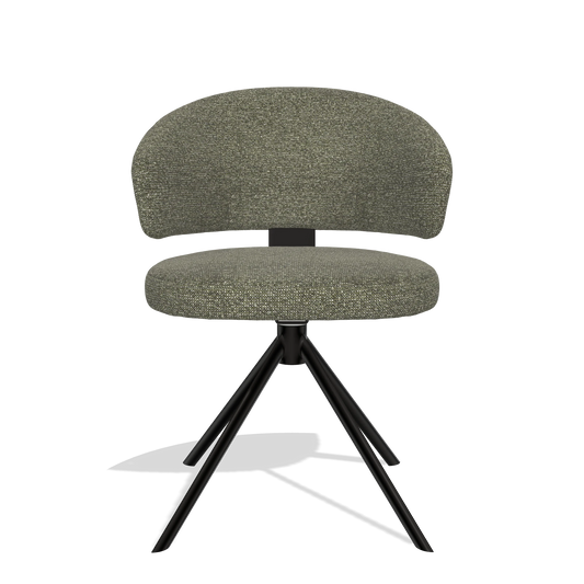Sedia da pranzo Zenith 6604 in tessuto Sneak 59 (grigio scuro), base girevole in nero, vista frontale