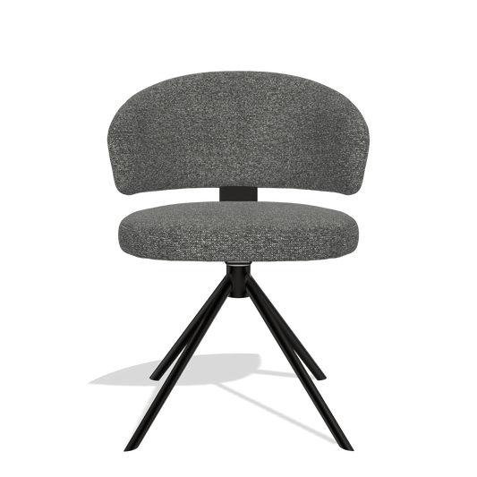Sedia da pranzo Zenith 6604 in tessuto Sneak 65 (grigio scuro), base girevole in nero, vista frontale