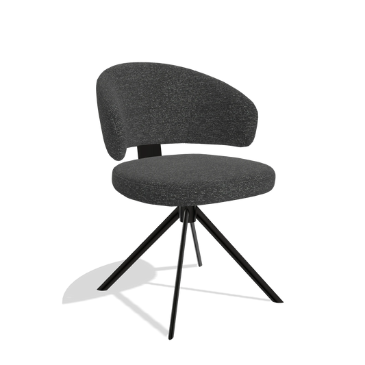 Sedia da pranzo Zenith 6604 in tessuto Sneak 67 (nero), base girevole in nero, vista angolata