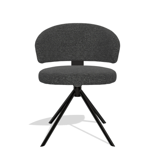Sedia da pranzo Zenith 6604 in tessuto Sneak 67 (nero), base girevole in nero, vista frontale