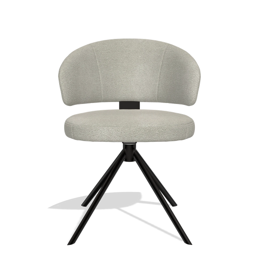 Sedia da pranzo Zenith 6604 in tessuto Stella 01 (greige), base girevole in nero, vista frontale