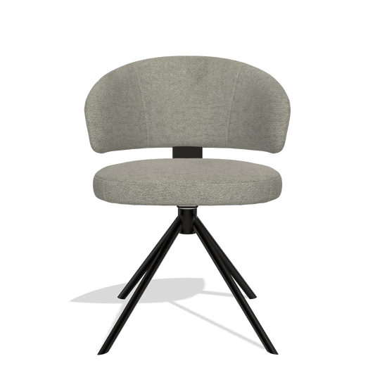 Sedia da pranzo Zenith 6604 in tessuto Stella 10 (tortora), base girevole in nero, vista frontale