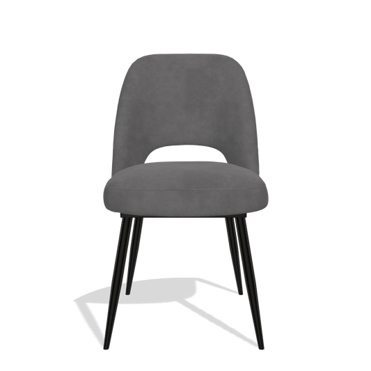 Silla de comedor Zian 6724 en tela Adore 180 (gris oscuro), patas en negro, vista frontal