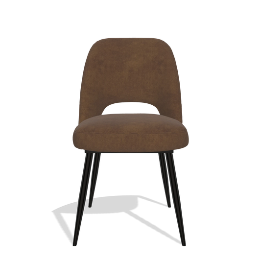 Silla de comedor Zian 6724 en tela Adore 28 (chocolate), patas en negro, vista frontal