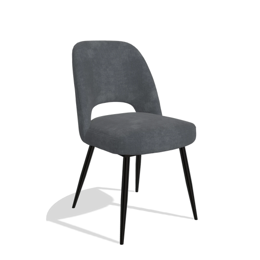 Silla de comedor Zian 6724 en tela Adore 56 (antracita), patas en negro, vista en ángulo