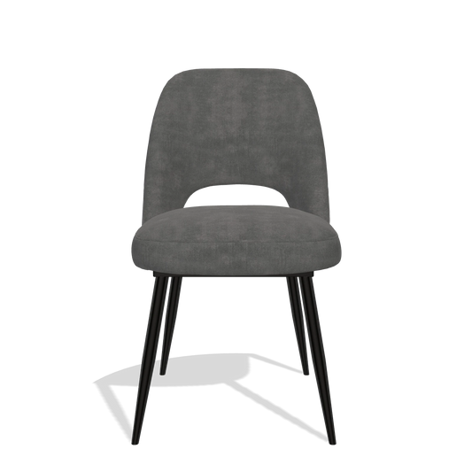 Silla de comedor Zian 6724 en tela Adore 68 (gris oscuro), patas en negro, vista frontal