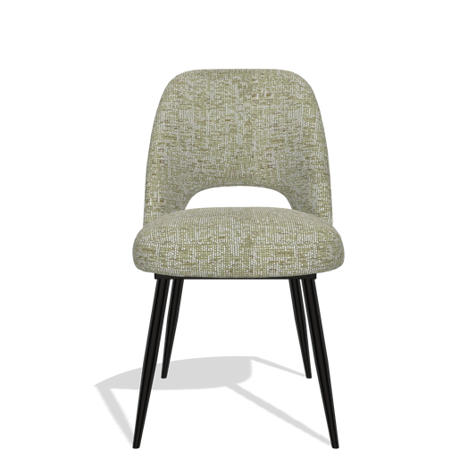 Silla de comedor Zian 6724 en tela Be Fine 429 (verde salvia), patas en negro, vista frontal