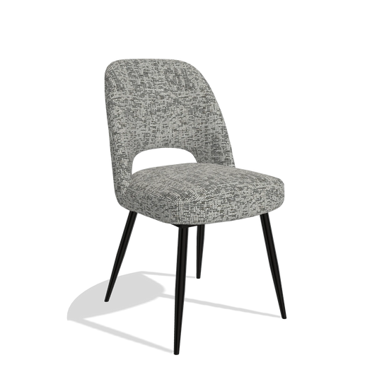 Silla de comedor Zian 6724 en tela Be Fine 45 (topo), patas en negro, vista en ángulo
