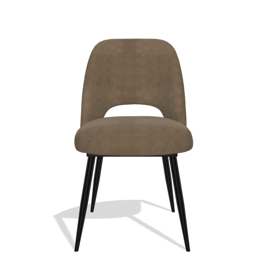 Silla de comedor Zian 6724 en tela Bull 15 (marrón), patas en negro, vista frontal