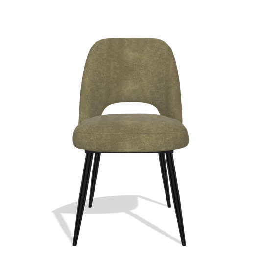 Silla de comedor Zian 6724 en tela Bull 59 (oliva), patas en negro, vista frontal