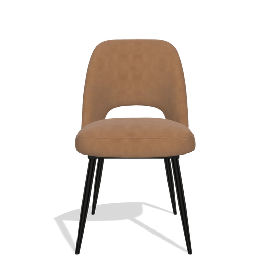 Silla de comedor Zian 6724 en Piel B501 (caramelo), patas en negro, vista frontal