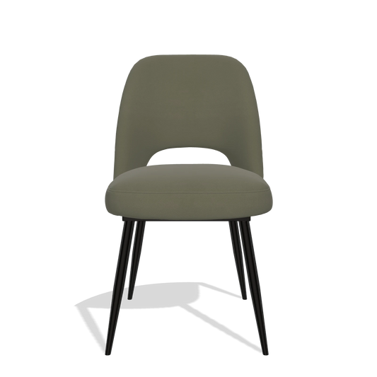 Silla de comedor Zian 6724 en Piel B572 (oliva), patas en negro, vista frontal