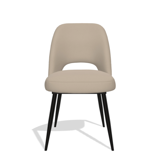 Silla de comedor Zian 6724 en Piel B911 (arena), patas en negro, vista frontal