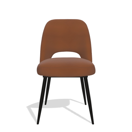 Silla de comedor Zian 6724 en Piel B912 (óxido), patas en negro, vista frontal