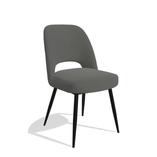 Silla de comedor Zian 6724 en Piel B945 (gris oscuro), patas en negro, vista en ángulo