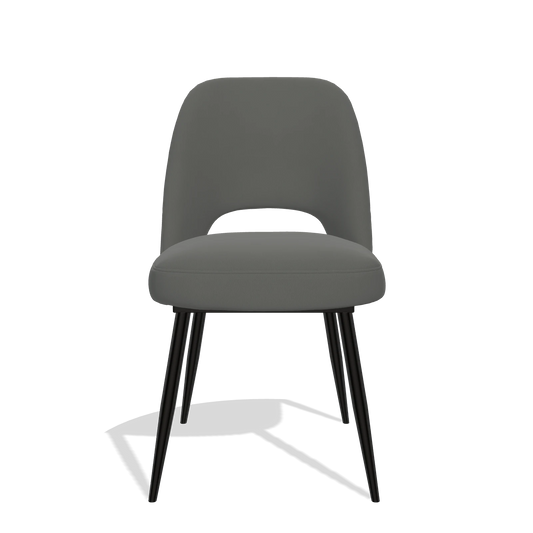 Silla de comedor Zian 6724 en Piel B945 (gris oscuro), patas en negro, vista frontal