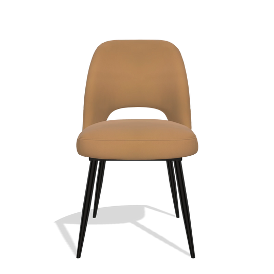 Silla de comedor Zian 6724 en Piel B947 (caramelo), patas en negro, vista frontal