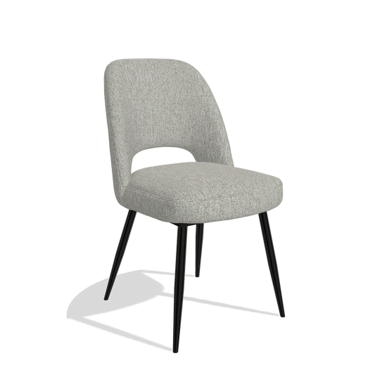 Silla de comedor Zian 6724 en tela Lodge 110 (greige), patas en negro, vista en ángulo