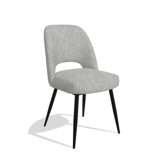 Silla de comedor Zian 6724 en tela Lodge 60 (greige), patas en negro, vista en ángulo