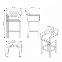 Bar Stool Theems - Brown Fabric & Natural Oak Legs - 65 x 67 x 124 cm
