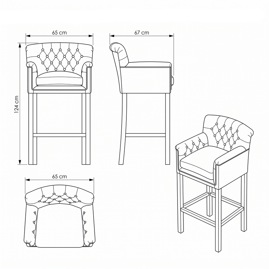 Bar Stool Theems - Brown Fabric & Natural Oak Legs - 65 x 67 x 124 cm