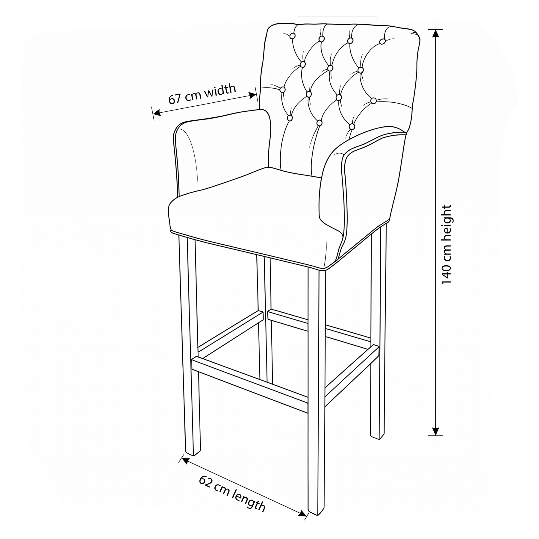 Bar Stool Elise - Light Beige Fabric & Natural Oak Legs - 62 x 67 x 140 cm