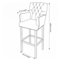 Bar Stool Elise - Light Beige Fabric & Natural Oak Legs - 62 x 67 x 140 cm