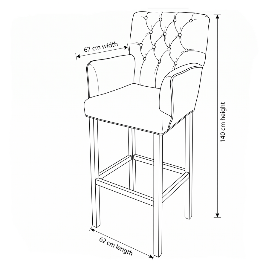 Bar Stool Elise - Light Beige Fabric & Natural Oak Legs - 62 x 67 x 140 cm