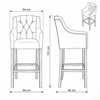 Bar Stool Canon - Light Beige Fabric & Natural Oak Legs - 64 x 60 x 131 cm