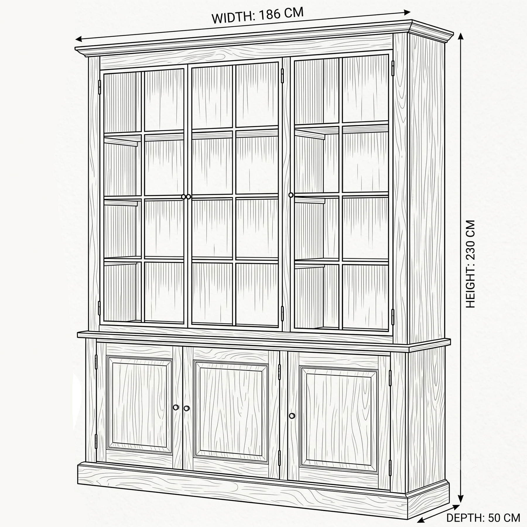 Display Cabinet Wexford - 3 Glass Panel Doors - White Oiled Oak