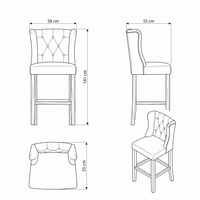 Bar Stool Hectori - Beige Fabric & Natural Oak Legs - 58 x 55 x 141 cm