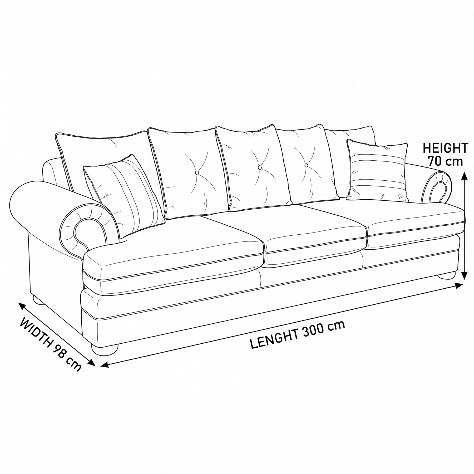 Sofa Berkley - 3 Seater - Beige - Modular Country Style Sofa - 300x98x80cm