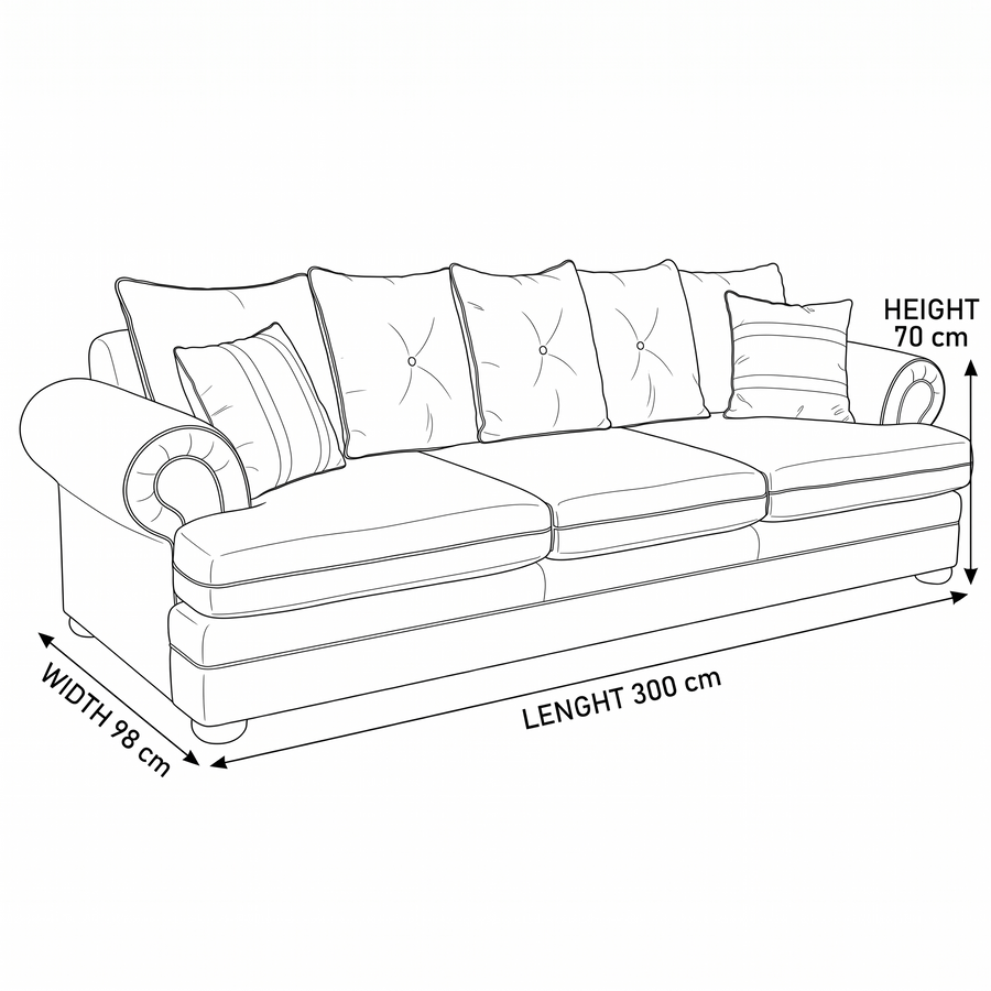 Sofa Berkley - 3 Seater - Beige - Modular Country Style Sofa - 300x98x80cm