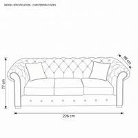 Canapé Chesterfield - Beige avec brown piping - 226 x 98 x 77 cm