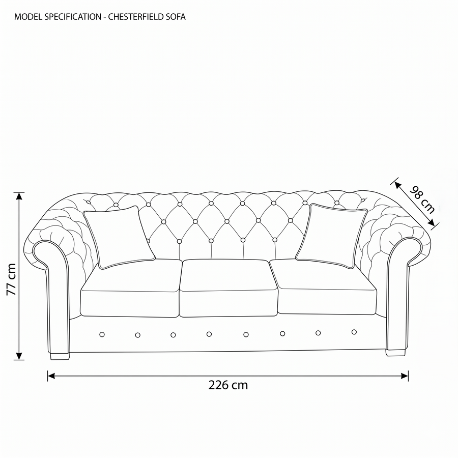 Canapé Chesterfield - Beige avec brown piping - 226 x 98 x 77 cm