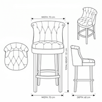 Bar Stool Ducati - Brown Fabric & Natural Oak Legs - 70 x 60 x 121 cm