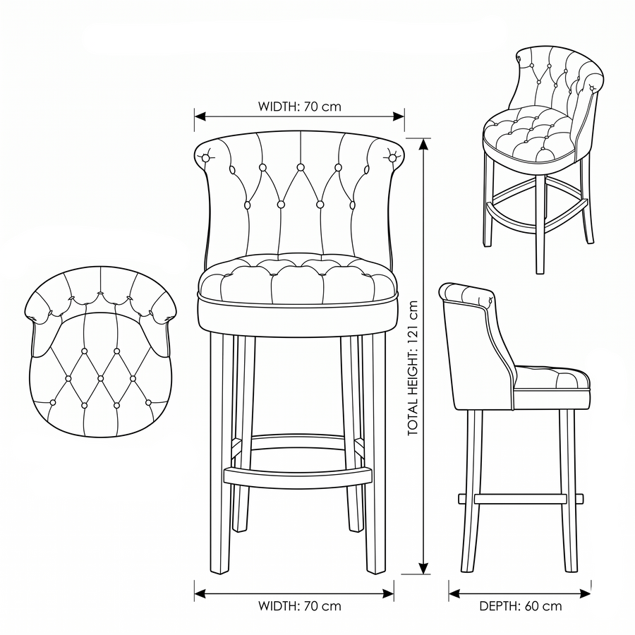 Bar Stool Ducati - Brown Fabric & Natural Oak Legs - 70 x 60 x 121 cm