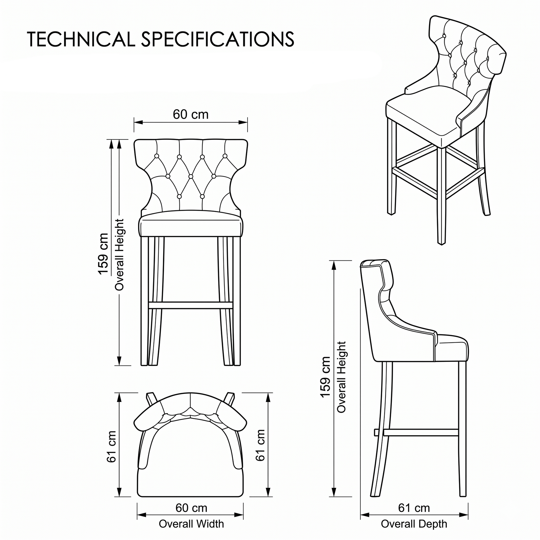 Bar Stool Montana - Brown Fabric & Natural Oak Legs - 60 x 61 x 159 cm