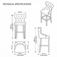 Bar Stool Montana - Brown Fabric & Natural Oak Legs - 60 x 61 x 159 cm