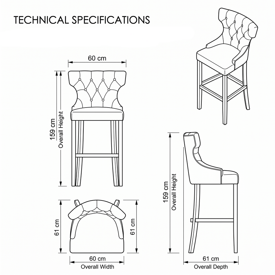 Bar Stool Montana - Brown Fabric & Natural Oak Legs - 60 x 61 x 159 cm