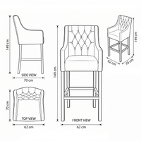 Bar Stool Orlando - Brown Fabric & Natural Oak Legs - 70 x 62 x 149 cm